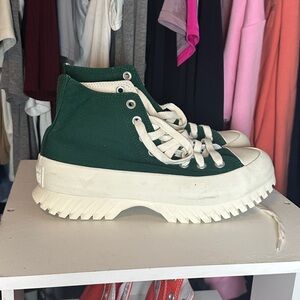 Converse Green High-Top Sneakers with Chunky Sole and Canvas Upper